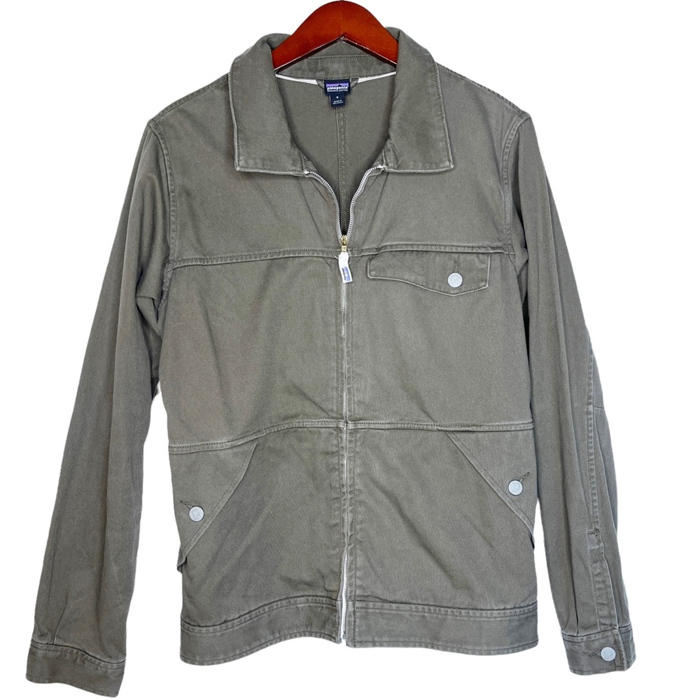 PATAGONIA Zip Front Organic Cotton Canvas Jacket Size Small in Olive Khaki Green